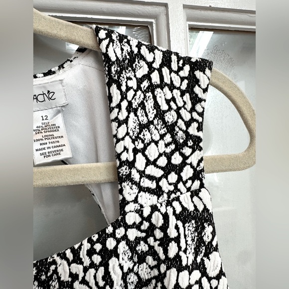 Vintage Cache Black and White Textured Classic Dress Fitted Stretchy Size 12 L - Picture 2 of 11